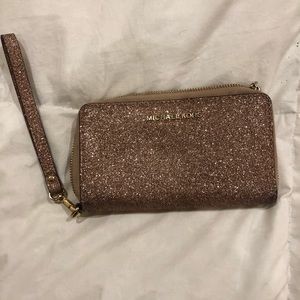 Rose gold glitter wristlet